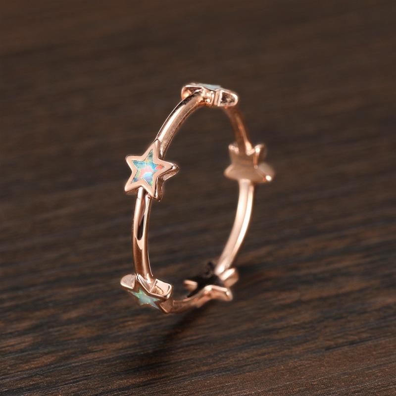 Europe and the United States hot-selling rose gold white opal five-pointed star ring women's simple niche versatile ring