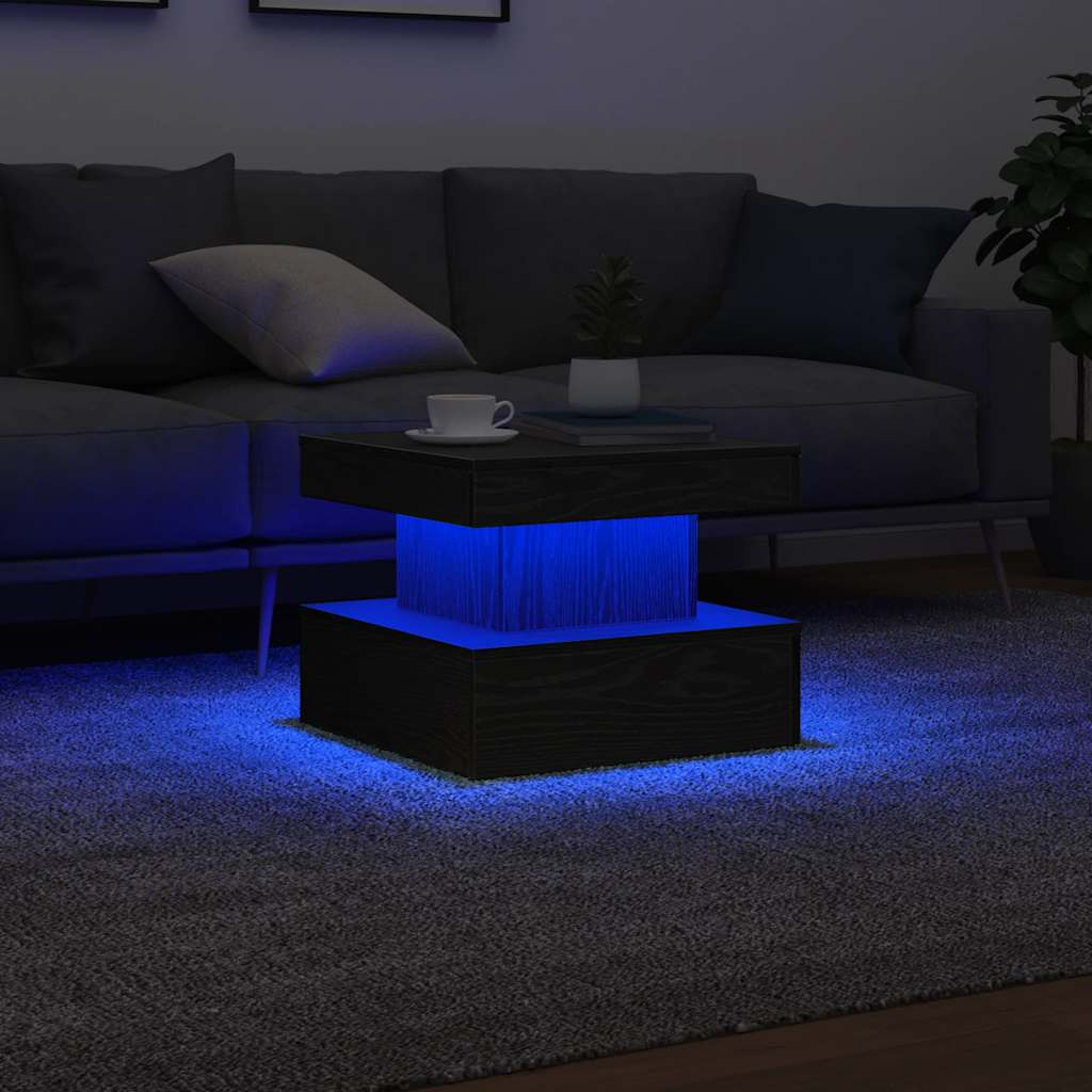 vidaXL Couchtisch Mit LED-Leuchten Schwarz Eichen-Optik 50x50x40 Cm
