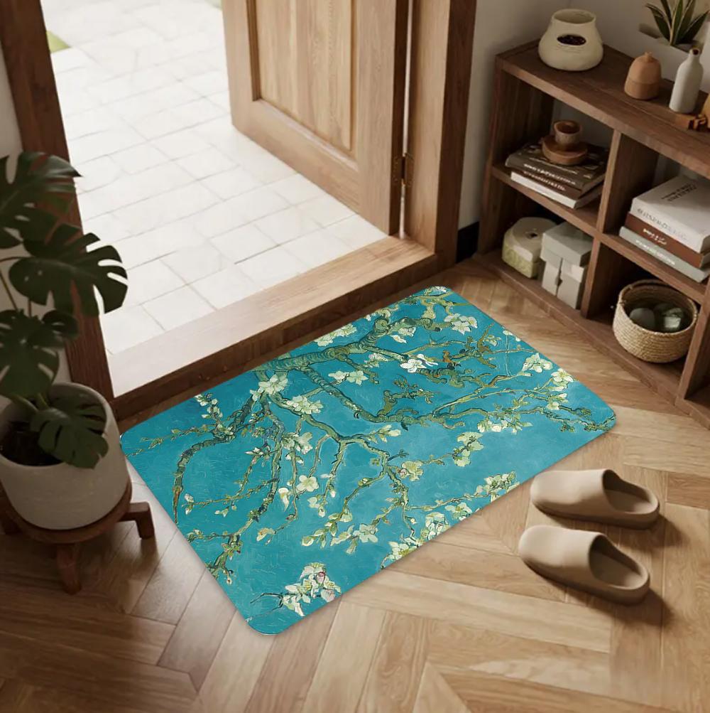 Spring Floral Pattern Door Mat Pink Cherry Blossom Pattern Welcome Rug with Soft Non-Slip Home Decor Carpet for Entryway