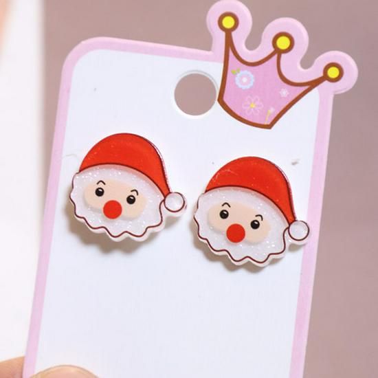 Cartoon Resin Glossy Children's Christmas Flower Ear Clips and Student Earrings