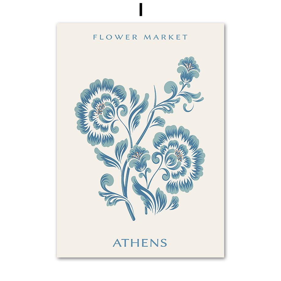 Blue Flower Market Posters and Prints Bauhaus William Morris Wall Art Canvas Painting Nordic Living Room Home Decoration Fresco