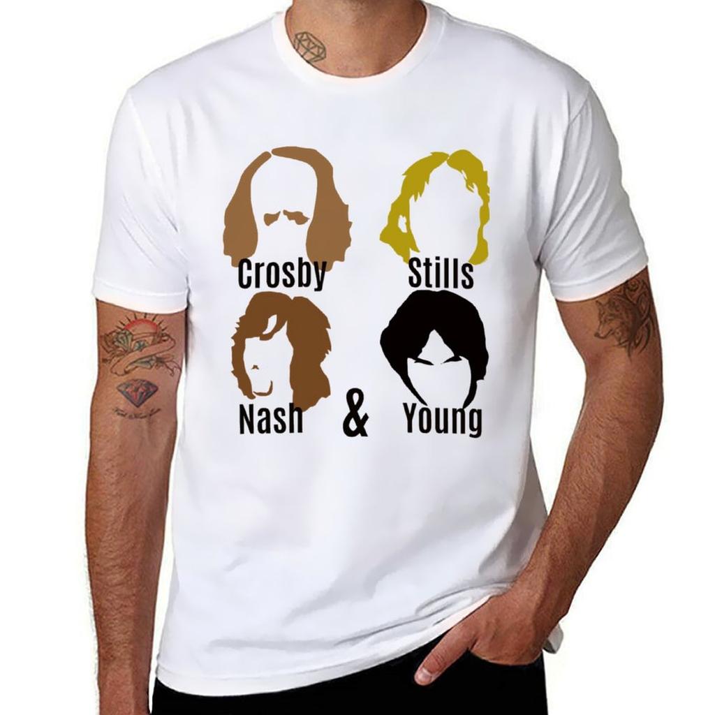 Crosby Stills Nash Young T-shirt Klassiek Rond Hals Katoenen T-shirt