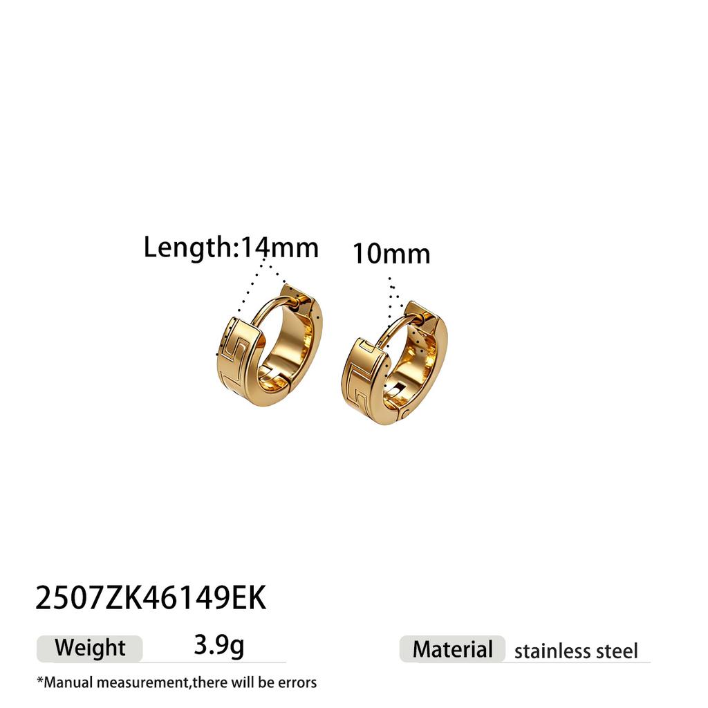18K Gold Plated Greek Key Hoop Earrings-Tarnish-Free Hypoallergenic Meander Pattern Ear Studs for Girls Stainless Steel