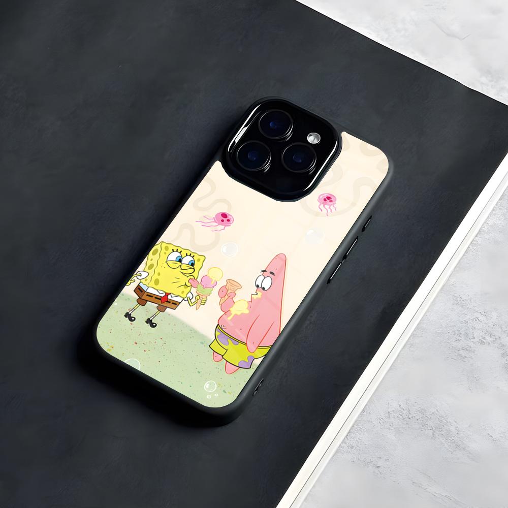 Kind SpongeBob Square Phone Case For IPhone 17 Pro Max 16 15 14 13 11 Pro Max Plus Glass Phone Case iPhone 15