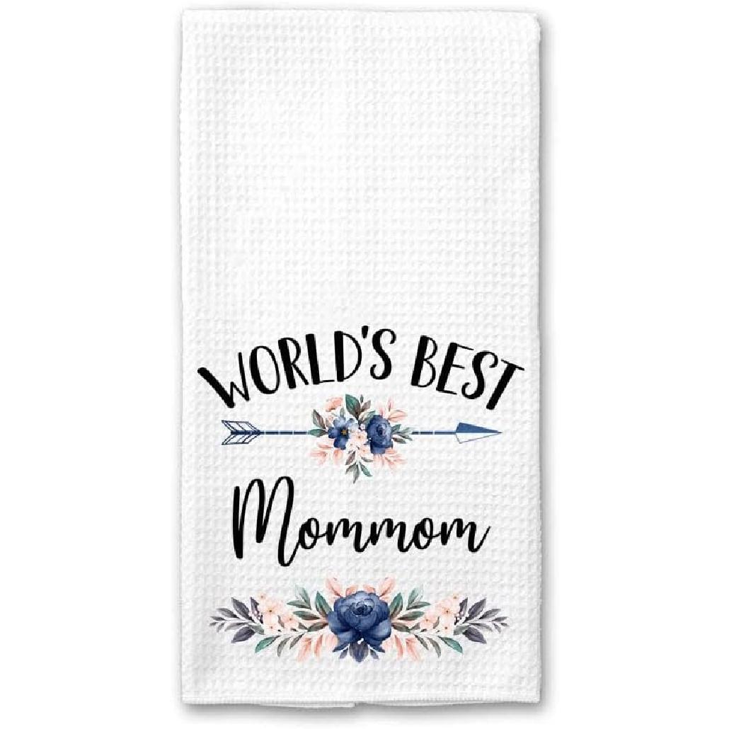 World s Best Mommom Kitchen Towels - Soft & Absorbent Gift for Mom, Nana - Mothers Day, Birthday, Holiday