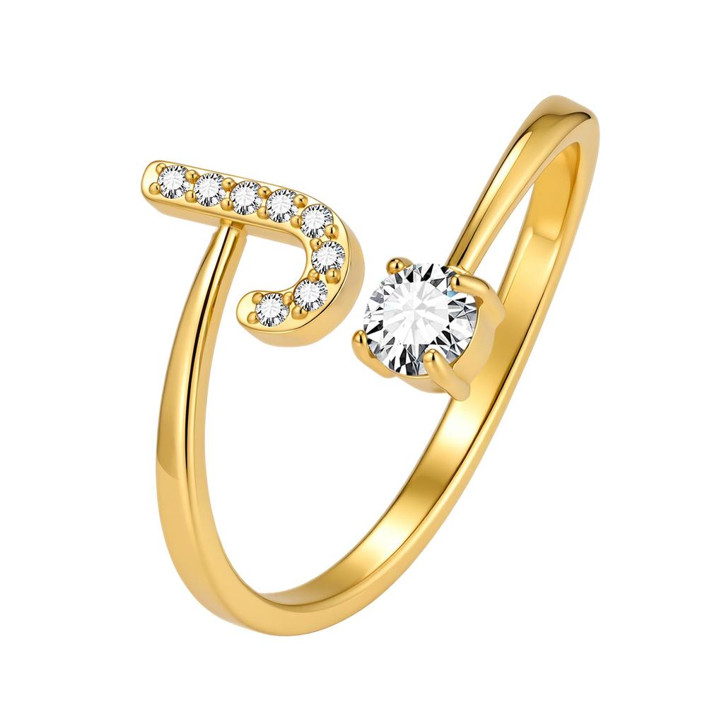 Chic Zircon Initial A-Z Letter Rings for Women Girls Adjustable Opening Ring Name Alphabet Female Wedding Fashion Jewelry Gift