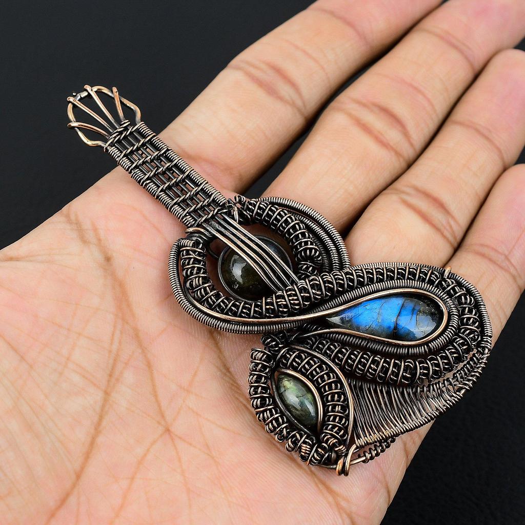 Labradorite Pendant, Handmade Gemstone 999 Copper Wire Wrapped Pendant Antique Jewelry, For Gift Silver Jewelry