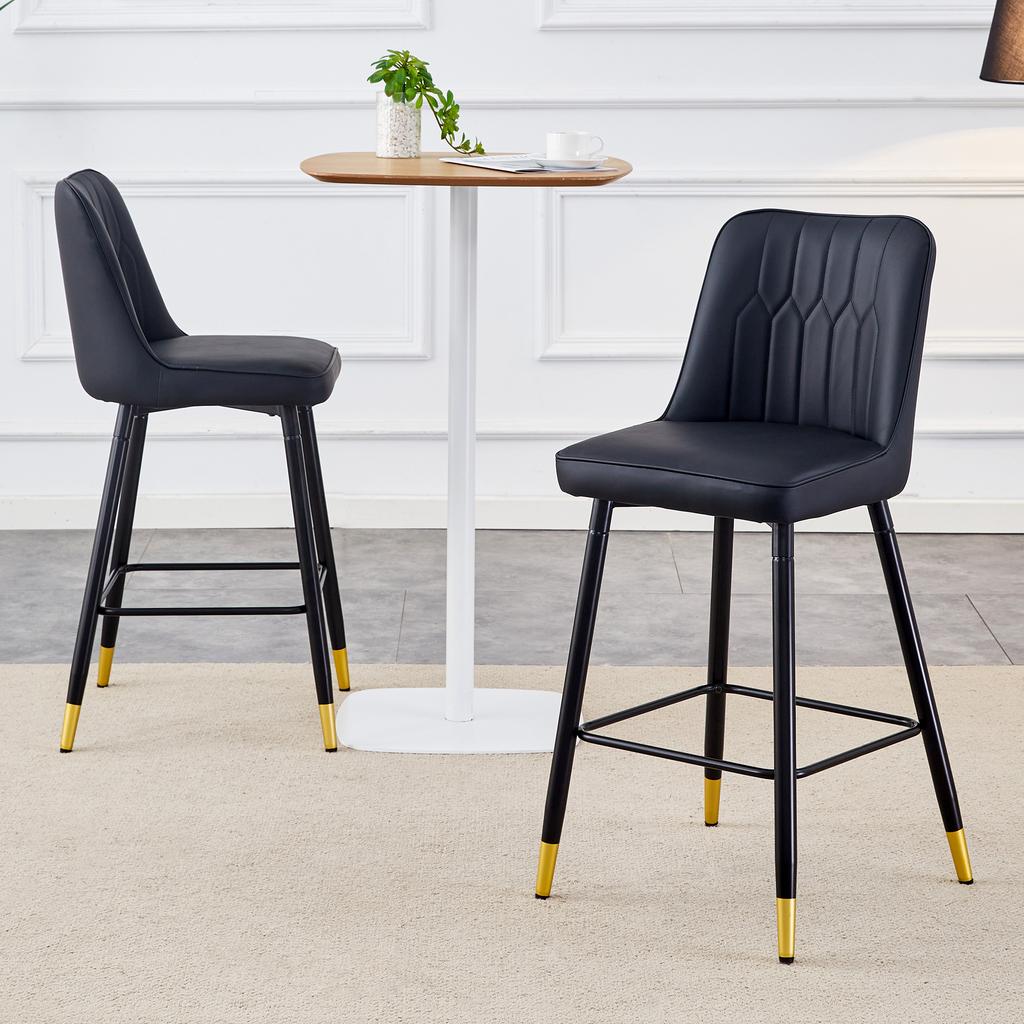 2-Piece Set Bar Stools, 100 Cm High, Black PU Leather with Black Metal Frame and Comfortable Footrest, Available In Several Colors, for Your Home Bar.
