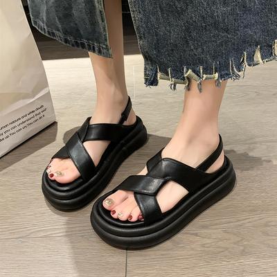 Thick Soled Women's Sandals Summer  New Fashion Round Head Sandals Elastic Band Ankle Strap Casual Shoes for Female