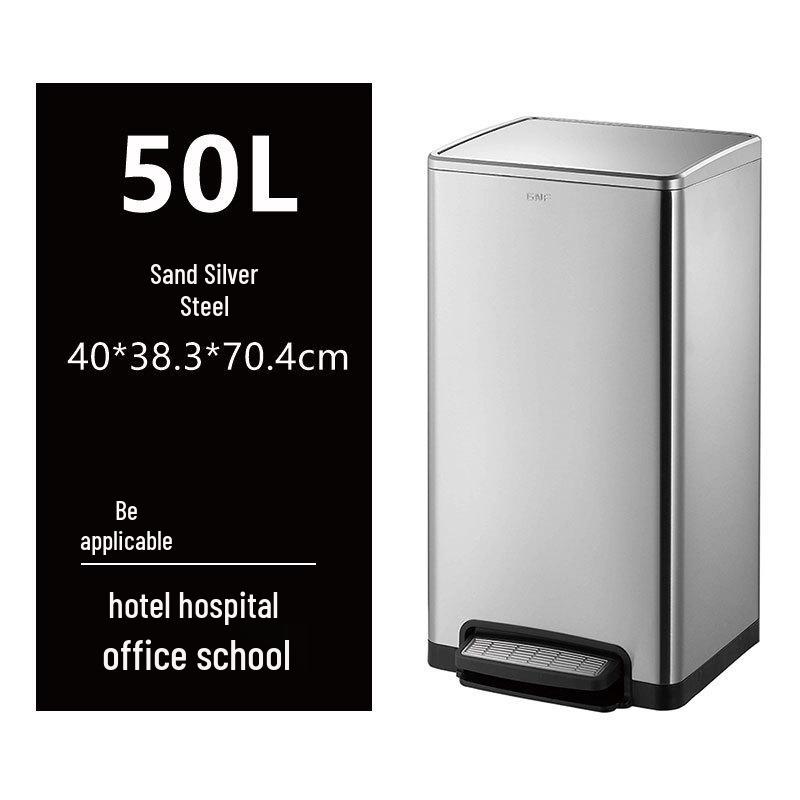 50L Stainless Steel Commercial Trash Can with Large Foot Pedal for Hotels and Shopping Malls