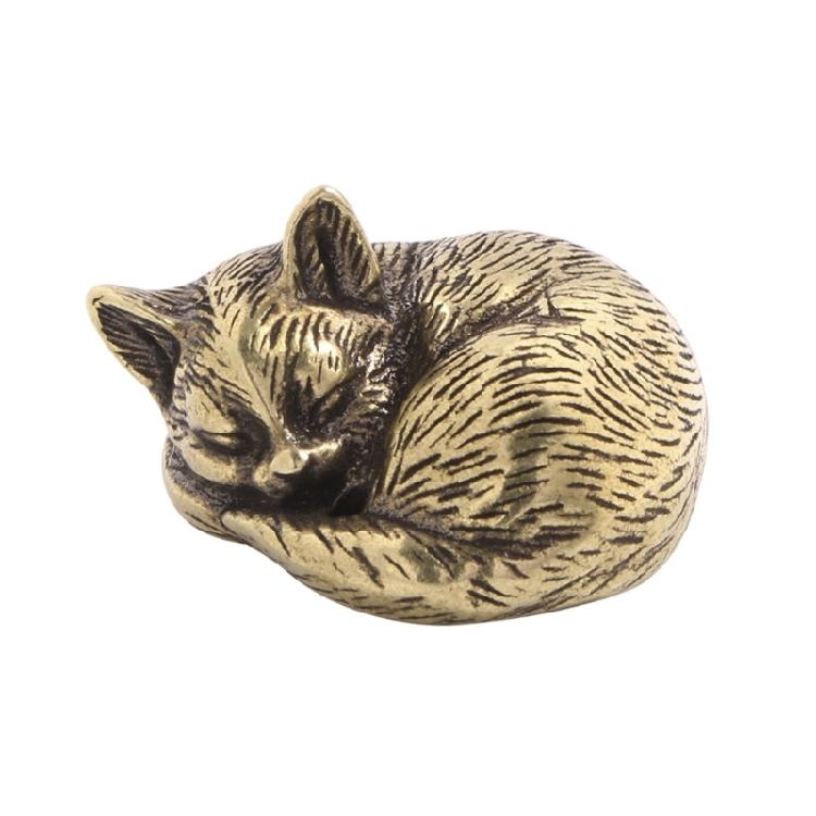Elegant Brass Cats Figurine Desk Decoration Decorative Metal Statue Teas Room Accessories Car Interior Accessories