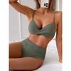 Damen Salbeigrün High Waist Bikini Set Wickel vorn Push Up Zweiteiler Badeanzug