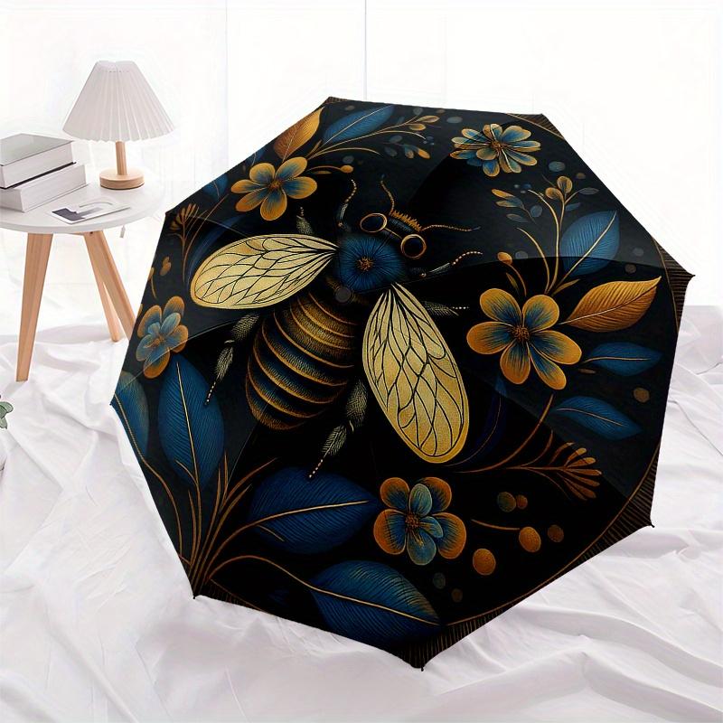 Golden Bee & Floral Mandala Wall Art DecorUmbrella, Portable 3-Fold Umbrella for Men & Women,Christmas Gift ES320