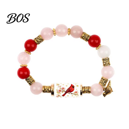 Comfortable Bracelet Blessing Birds with Premium Gift Box, Pink Cherry Blossom Multicolor Beads Elastic Design, Bee Hummingbird Bracelets for