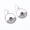 925 Sterling Silver Round Earrings, Red Garnet, Dangle Earrings for Her, Gift