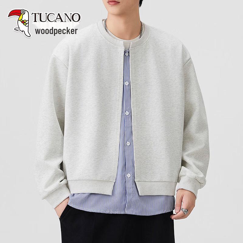 TUCANO Men s American Retro Faux Two-Piece Cardigan Sweatshirt S
