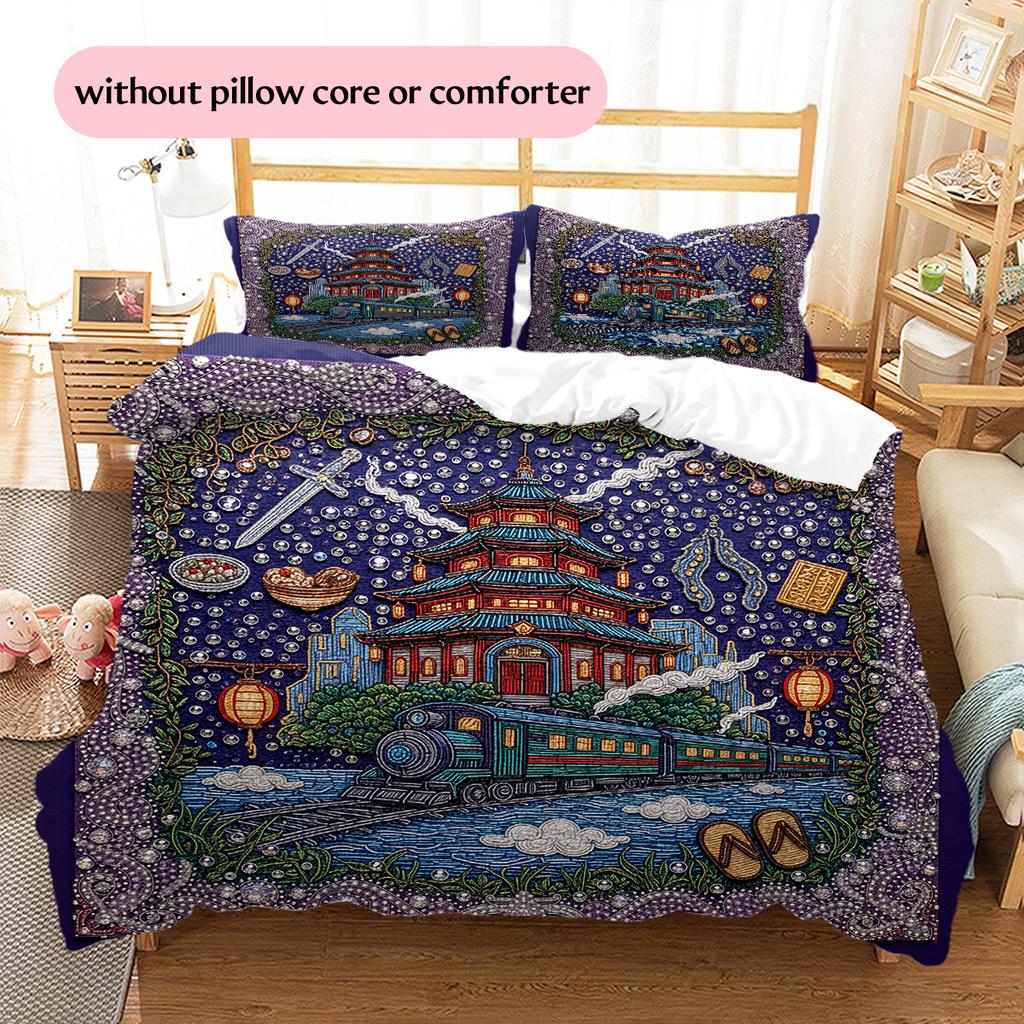 Diamond Embroidery Style Pattern Bedding Quilt Set Home Decoration Gift (1 * duvet cover + 2 * pillowcase without core)