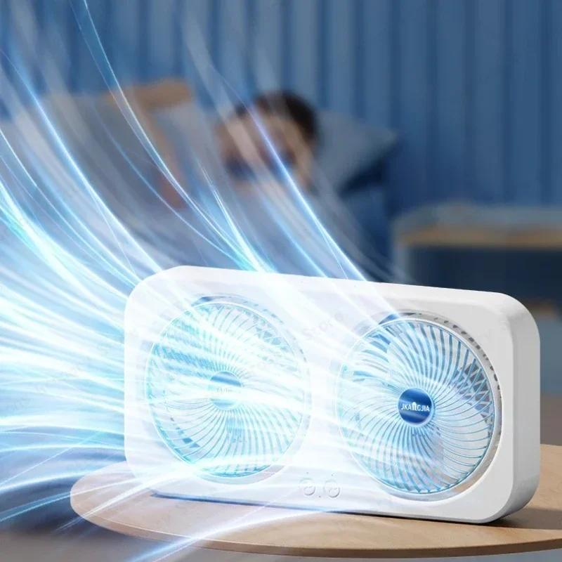 Dual Head Desk Fan with USB Charging Portable Wall Mounted Quiet Cooling Fan 3 Speed Adjustable for Dorm Room Home Office