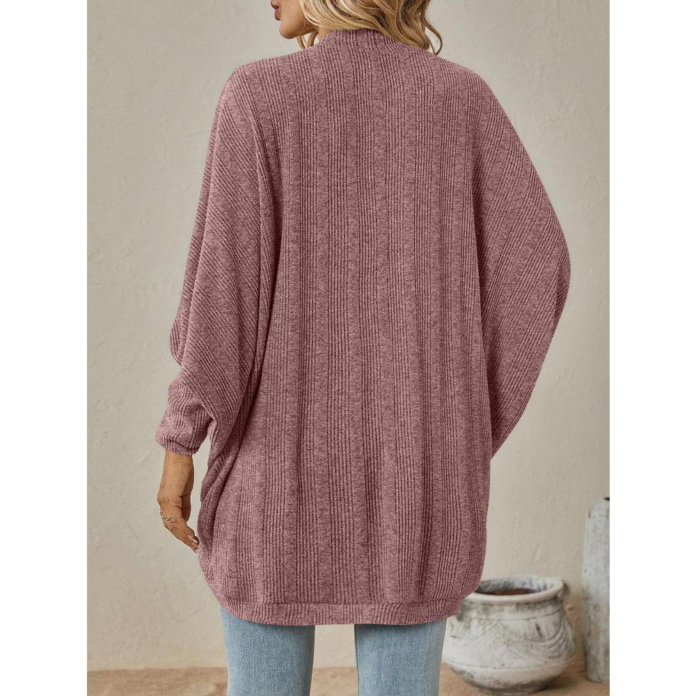 Women New Arrival Solid Medium Length Knit Cardigan, Autumn Winter Casual Open Front Knitted Sweater