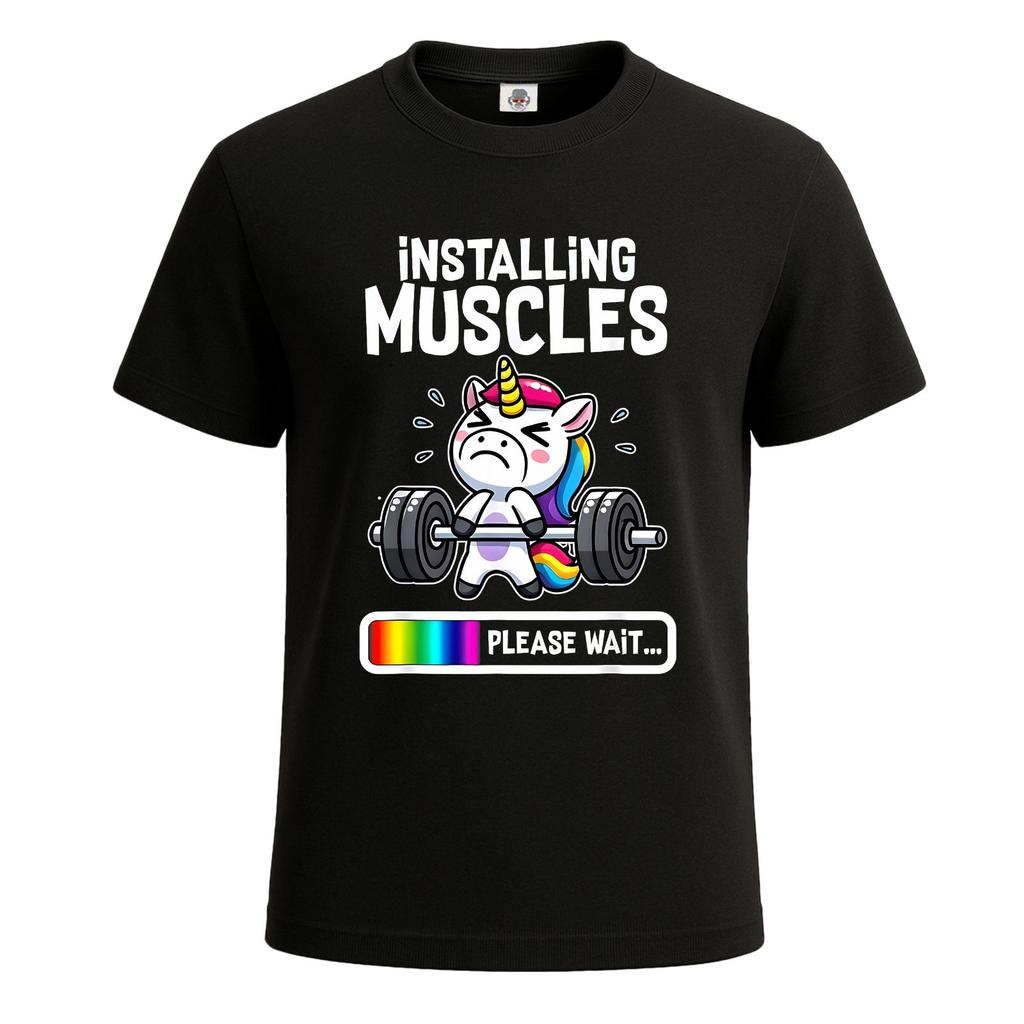 Einhorn, das Muskeln aufbaut, Lustiges Turnen Herren T-Shirt Lustiges Party Shirt Top