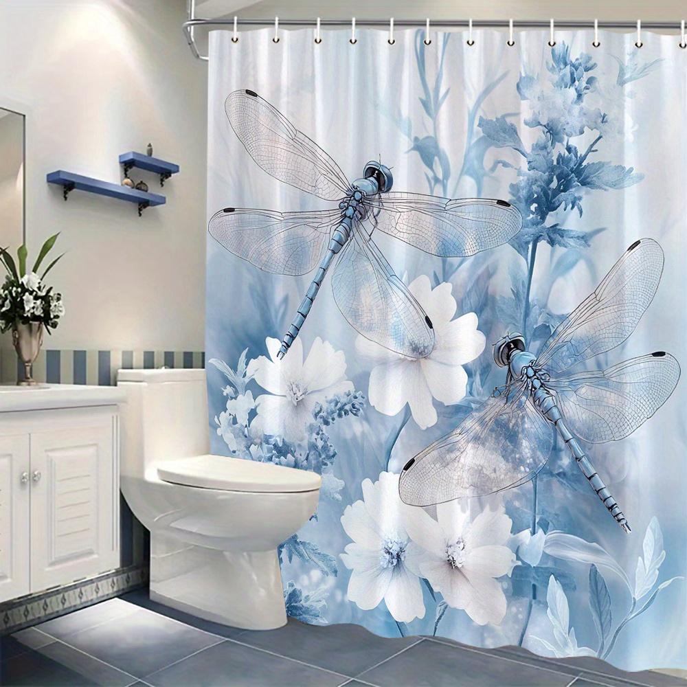 1pc 'Pastel Garden' Dragonfly Curtain, Ethereal Fantasy Design, Translucent Wings, Blue & White Flowers, Durable Polyester