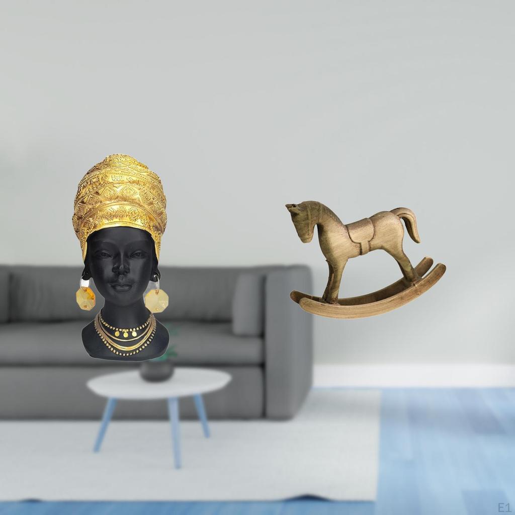 African Woman Rocking Horse Resin Wood Statue Tabletop Ornament Creative Home Decor Centerpiece
