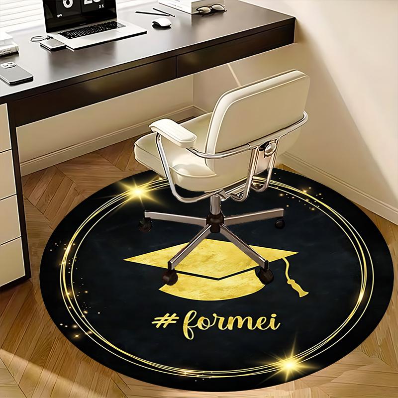 Golden Graduation Cap Chair Mat Luxury Home Decor, Office Carpet, Gift for Graduates, Suitable for Bedroom, Living Room, Various Rooms