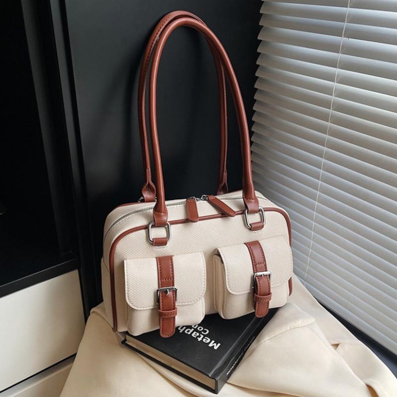 Retro Pillow Bag Merging Bowling Shape Stylish Handheld Shoulder Bag for Work & Commuting Women Underarm Bags