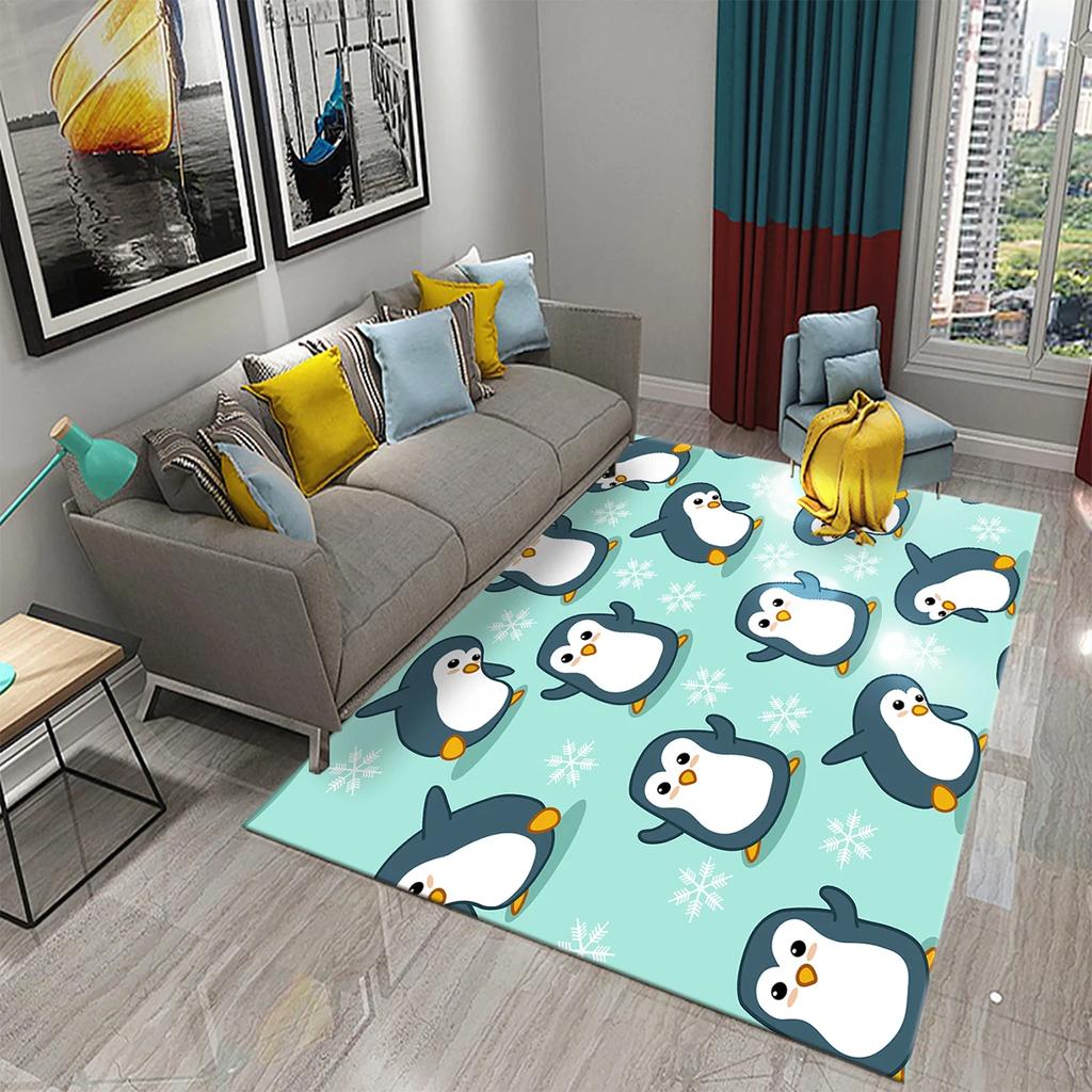 3D Cartoon Penguin Carpet Cute Animal Big Rug for Living Room Bedroom Comfortable Decor Floor Mat Area Rug Bathroom Non-slip Rug