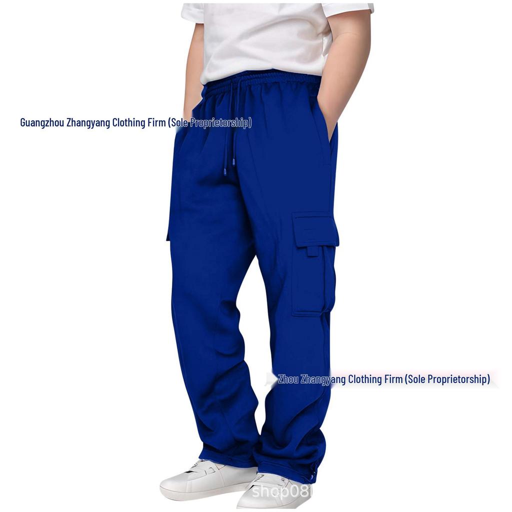 2024 Boys' European & American Multi-Pocket Drawstring Cargo Sweatpants for Middle & Big Kids