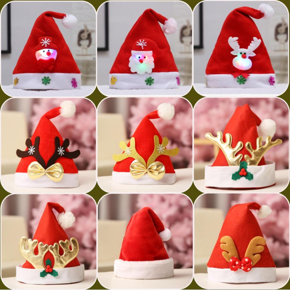 

Elk Santa Claus Cap Navidad Red Plush Santa Hats New Year Christmas LED Hat Kids