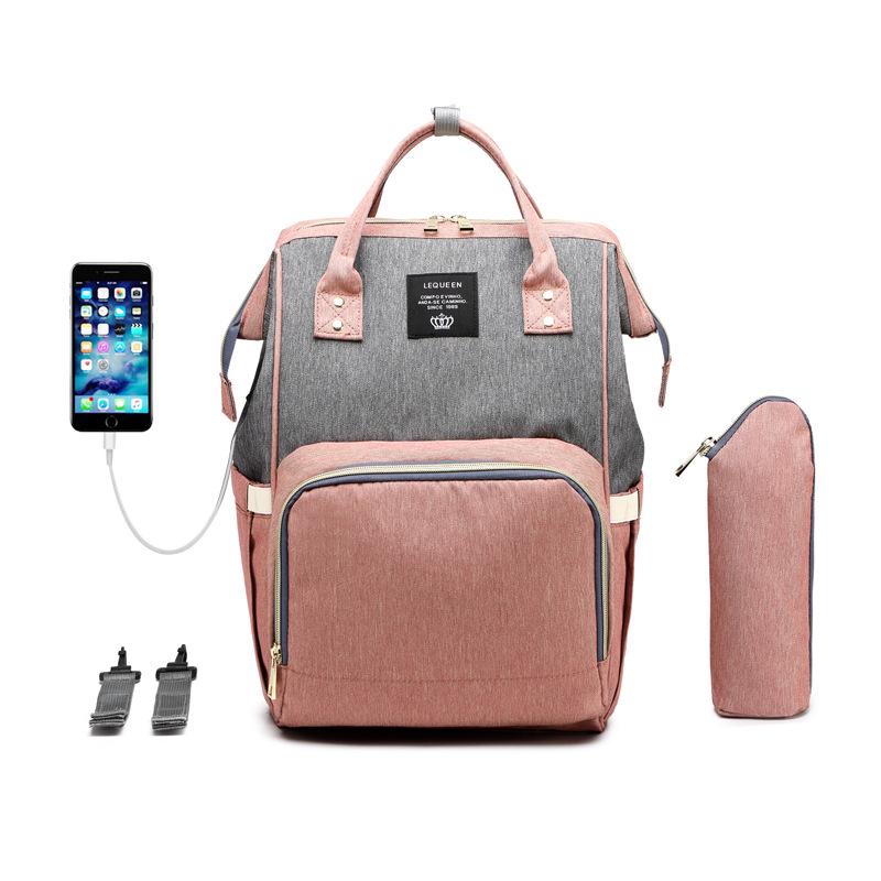 LEQUEEN Lightweight Multifunctional USB Charging Diaper Backpack for Moms