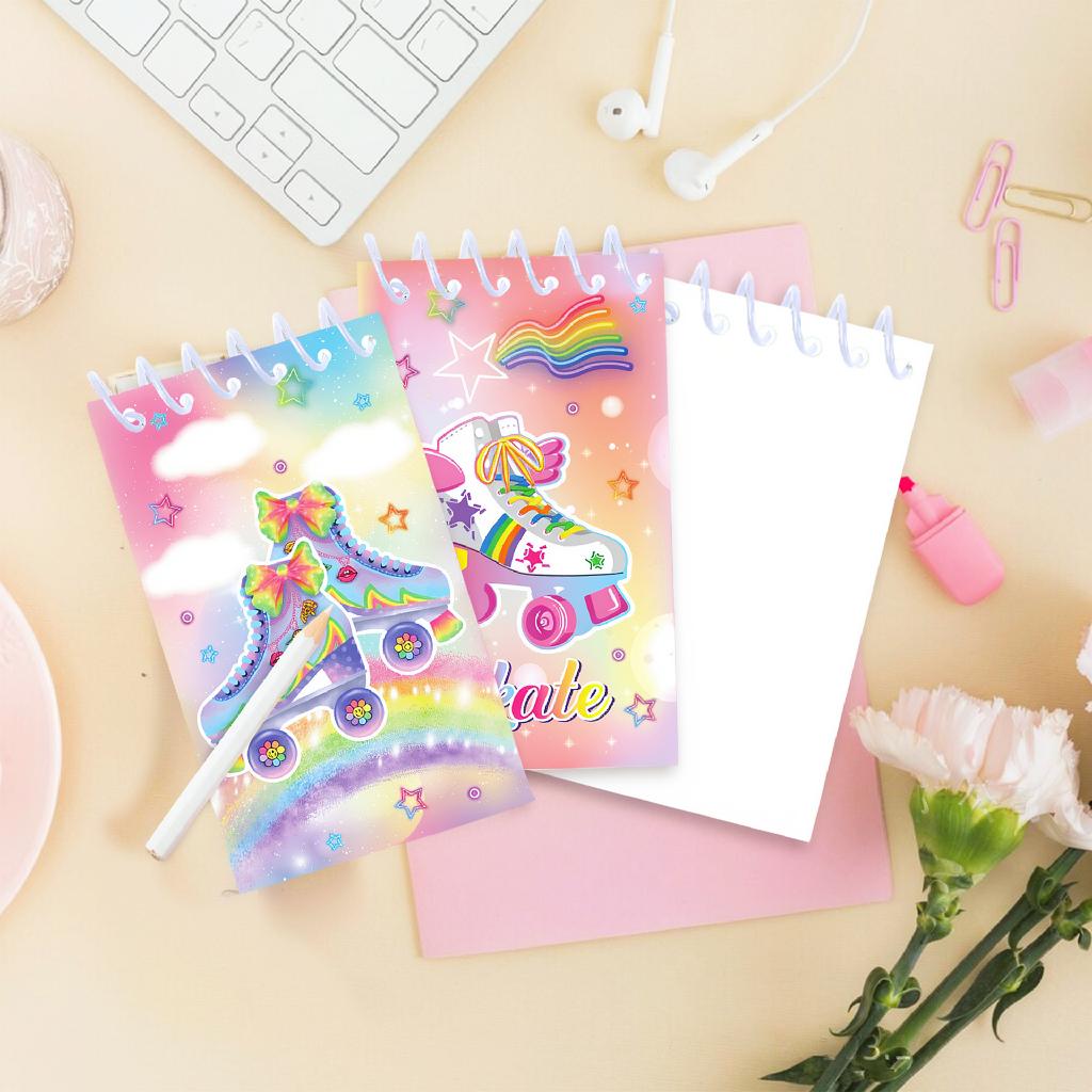 8 peças Patins de Rodas Caderno Espiral Mini Diário de Bolso Bloco de Notas Destacável Portátil Material Escolar de Escritório para Estudantes