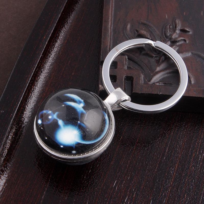 Luminous Scorpio Virgo Crystal Keychain: Double-Sided Glass Pendant Metal Keyring