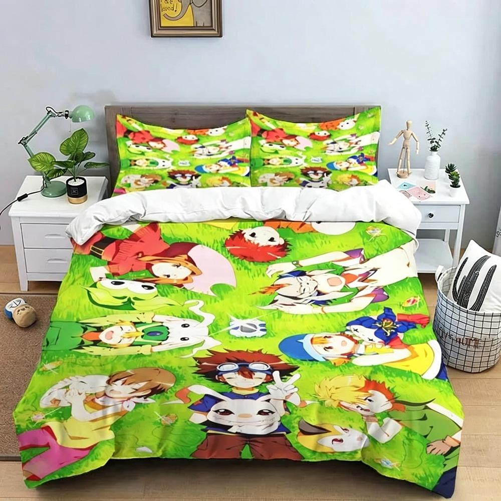 Digital monster Exquisite 3D Cartoon Digimon Wallpaper Digital Printing Bedding Set Comforter Bed Youth Girl Boys Gift