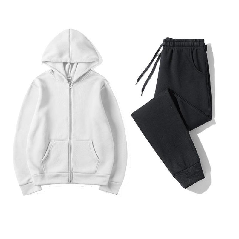 Autumn and Winter Zipper Shirt Hooded Sweater Sweatpants Set Sportswear, Solid Color Couple Hoodie, Sweater Set
