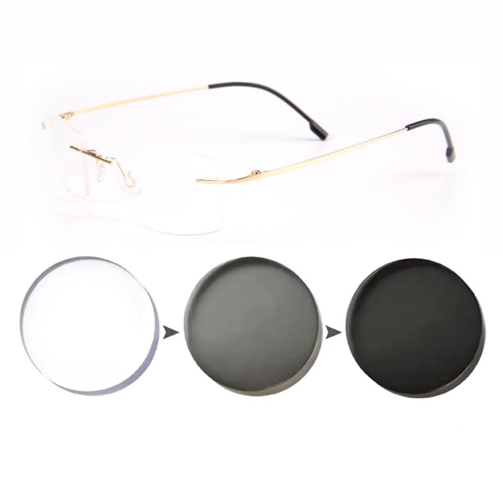 

Фотохромные солнцезащитные очки для близорукости Модные ультралегкие безободковые очки для миопии Готовые оптические очки Диоптрии от 0 до -6.00 Customize