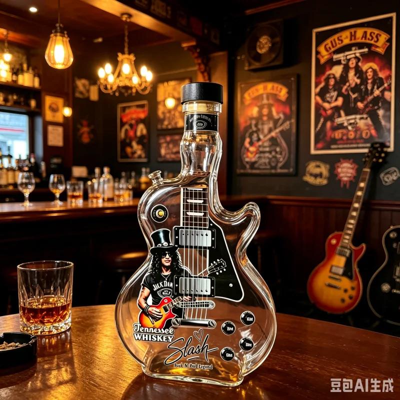 Electric Guitar Shaped Liquor Decanter 375ml High Borosilicate Glass Rock Print Wine Bottle Whiskey Gin Container Bar Display
