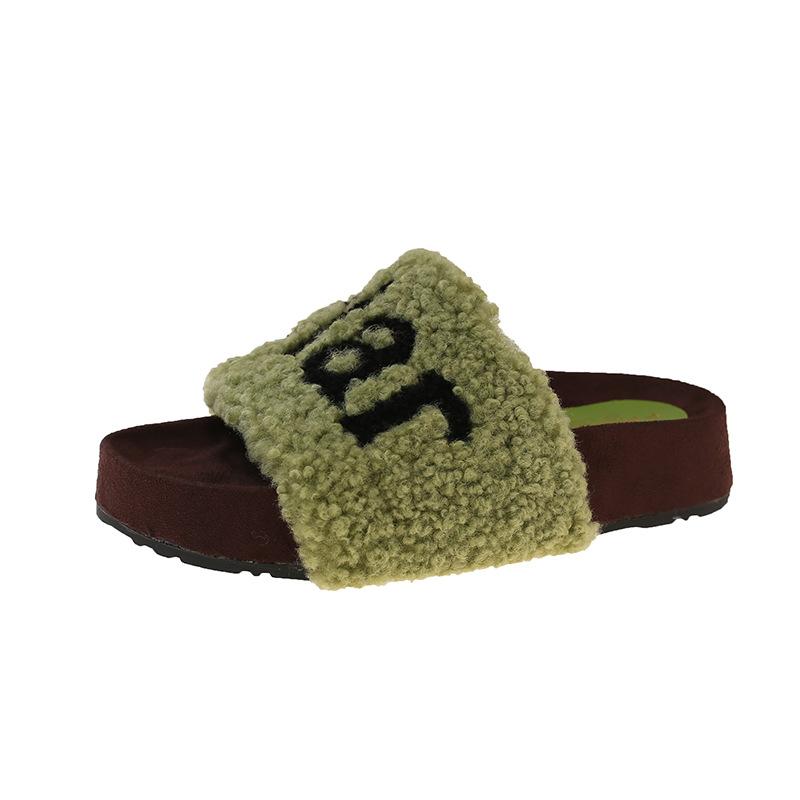thick-soled letter Mao Mao slippers women's 2025 autumn and winter new Korean version soft-soled Mao slippers home comfort cotton drag women's shoes