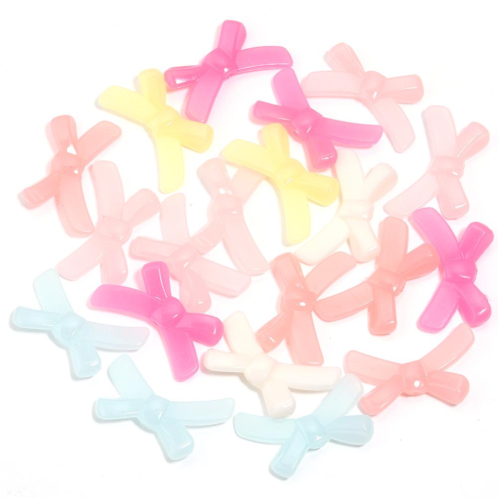 20pcs/lot Bow Acrylic Beads Mix Color Loose Charm Bead for Jewelry Making Accessories DIY Earrings Keychain Beaded Material