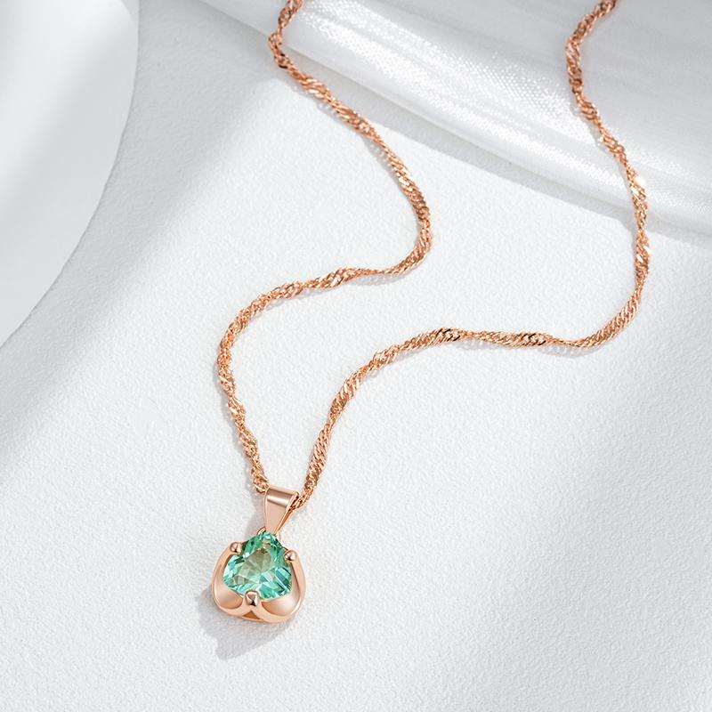 Simple Romantique Vert Zircon Naturel Pendentif Mariage Collier Luxe Couleur Or Rose Bijoux Fins Quotidiens Cadeau Femme