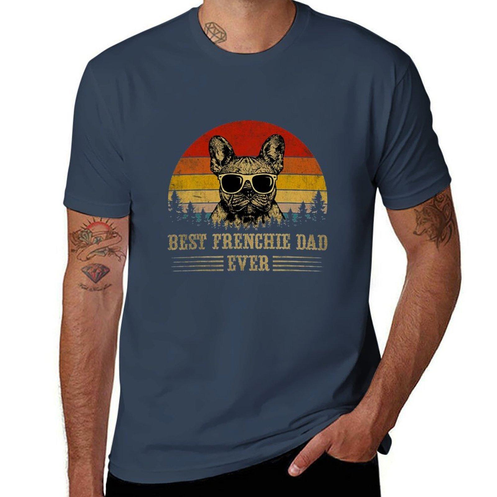 Vintage Best Frenchie Dad Ever TShirt Big Size Short Sleeve Tee for Unisex S