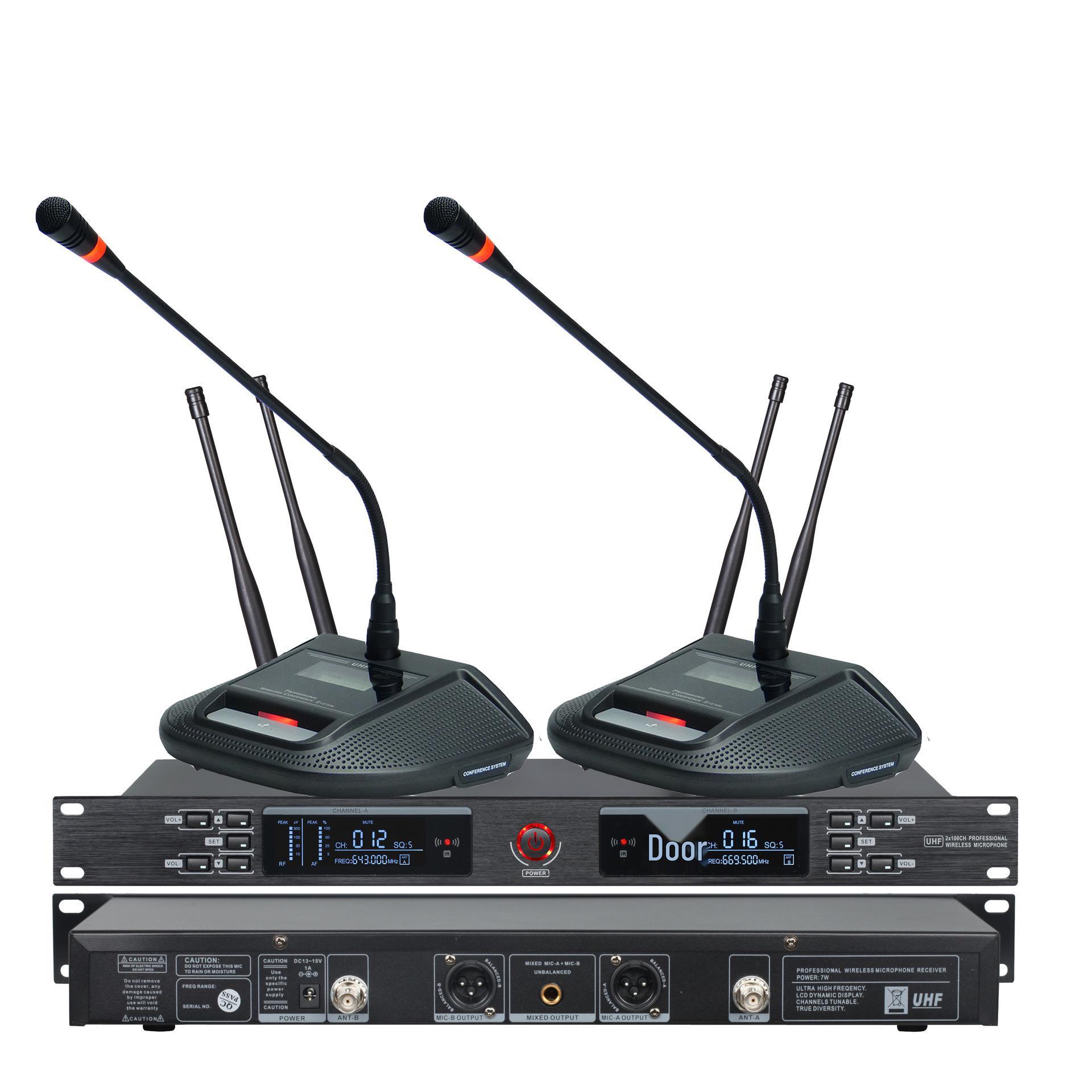 

Wireless Conference Microphone Set with Dual Mics - In Stock UR-3000 with Model 002 Long Rod Short Head