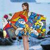 Cartoon S_Smurfs Microfiber Blanket Quick Drying Beach Towels Oversized Printing Super Absorbent Pool Towel Blanket