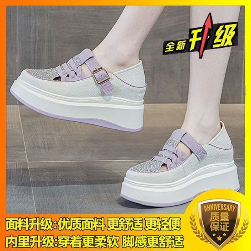 New rhinestone Roman sandals women's inner height increase in summer 2025 two wear hollow single shoes thick-soled muffin white shoes