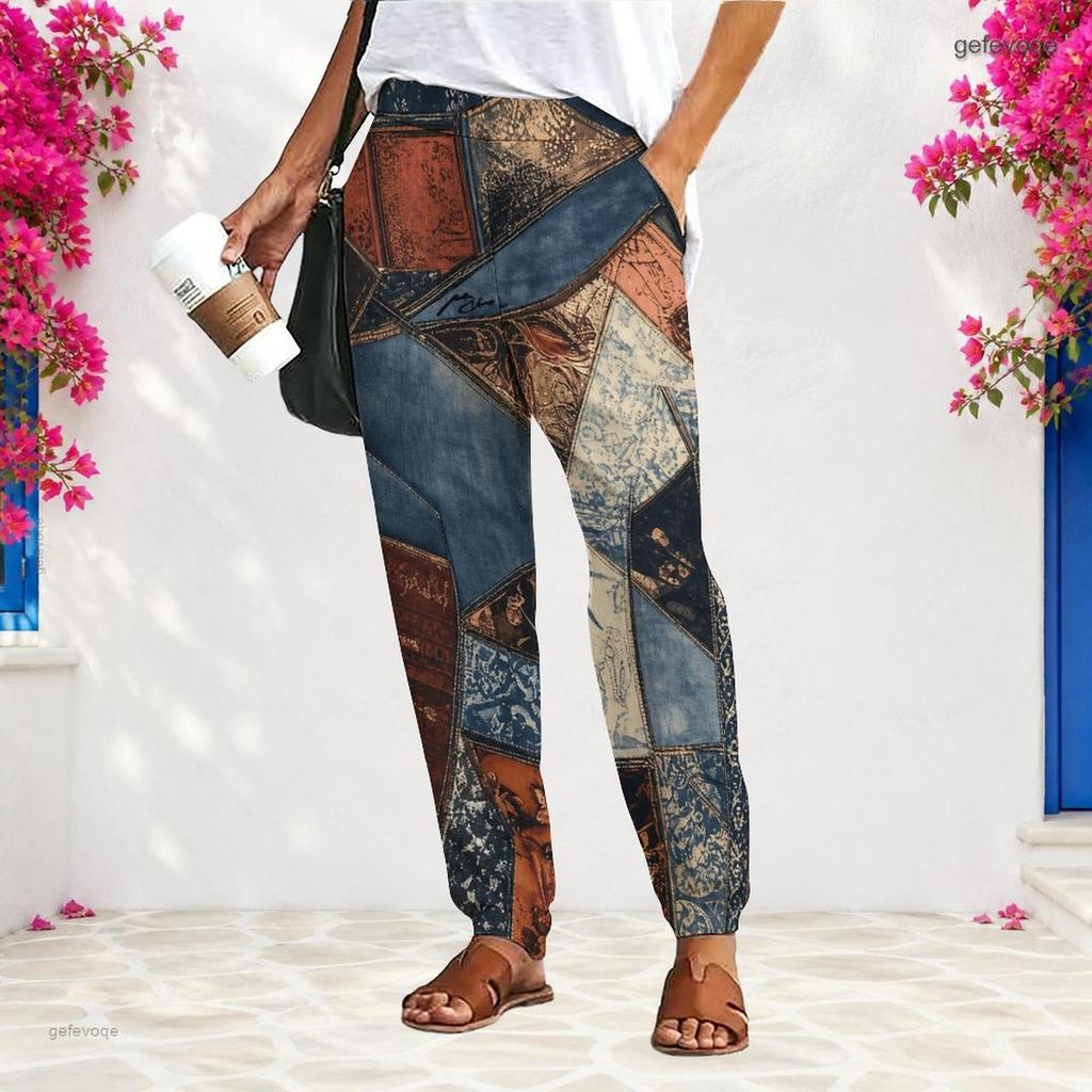 Women Plus Size Tie Dye Printed Loose Straight Leg Long Pants With Pockets