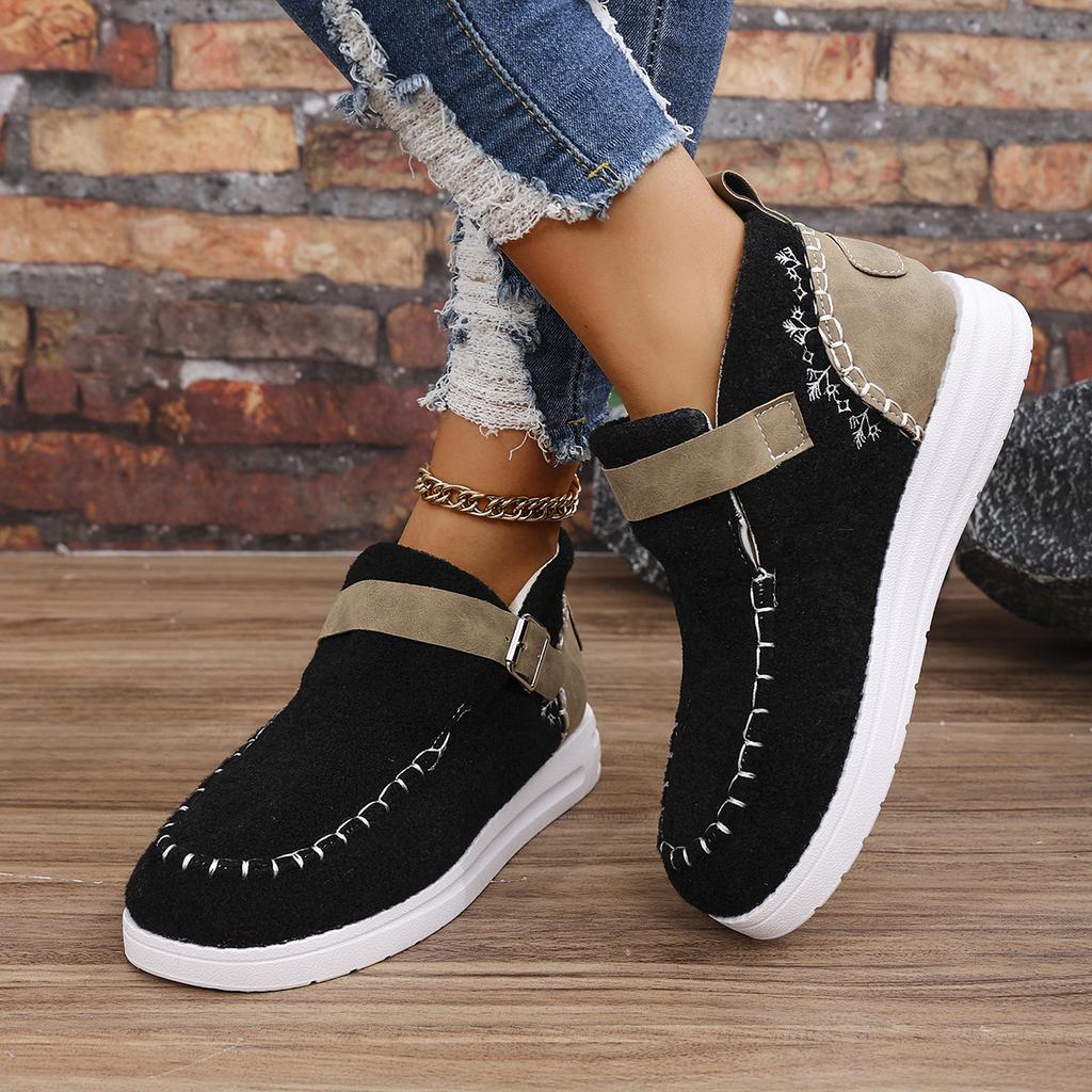 Women's Wide Width Plush Lined Flats, Faux Fur Trim Winter Shoes, European Style Flat Sole Moccasins for Women