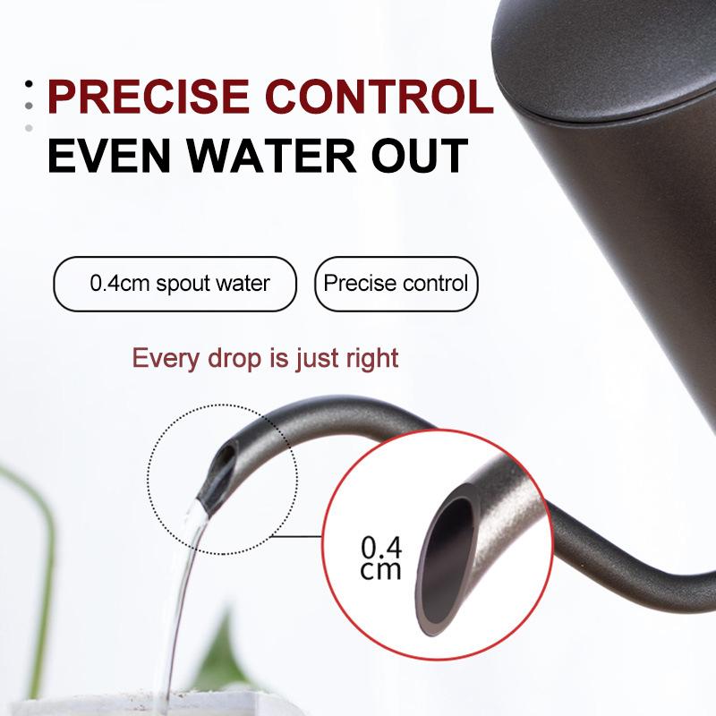 250ml/350ml/600ml Bouilloire à Café Argent Noir Acier Inoxydable de Qualité Alimentaire Pot à Goutte Bouilloire à Bec Long et Fin Théière Revêtement Antiadhésif Maison