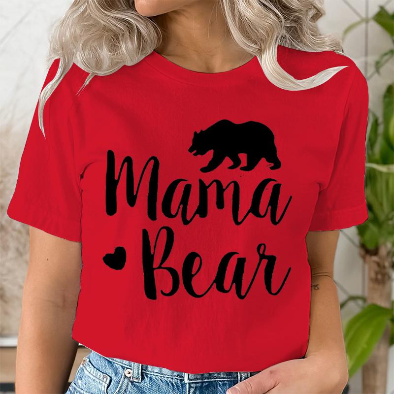 Mama Bear Print T Shirt Women Kawaii Graphic Shirts Casual Short Sleeved Black Female Tee O-neck Harajuku T-shirts Mom Y2k Top