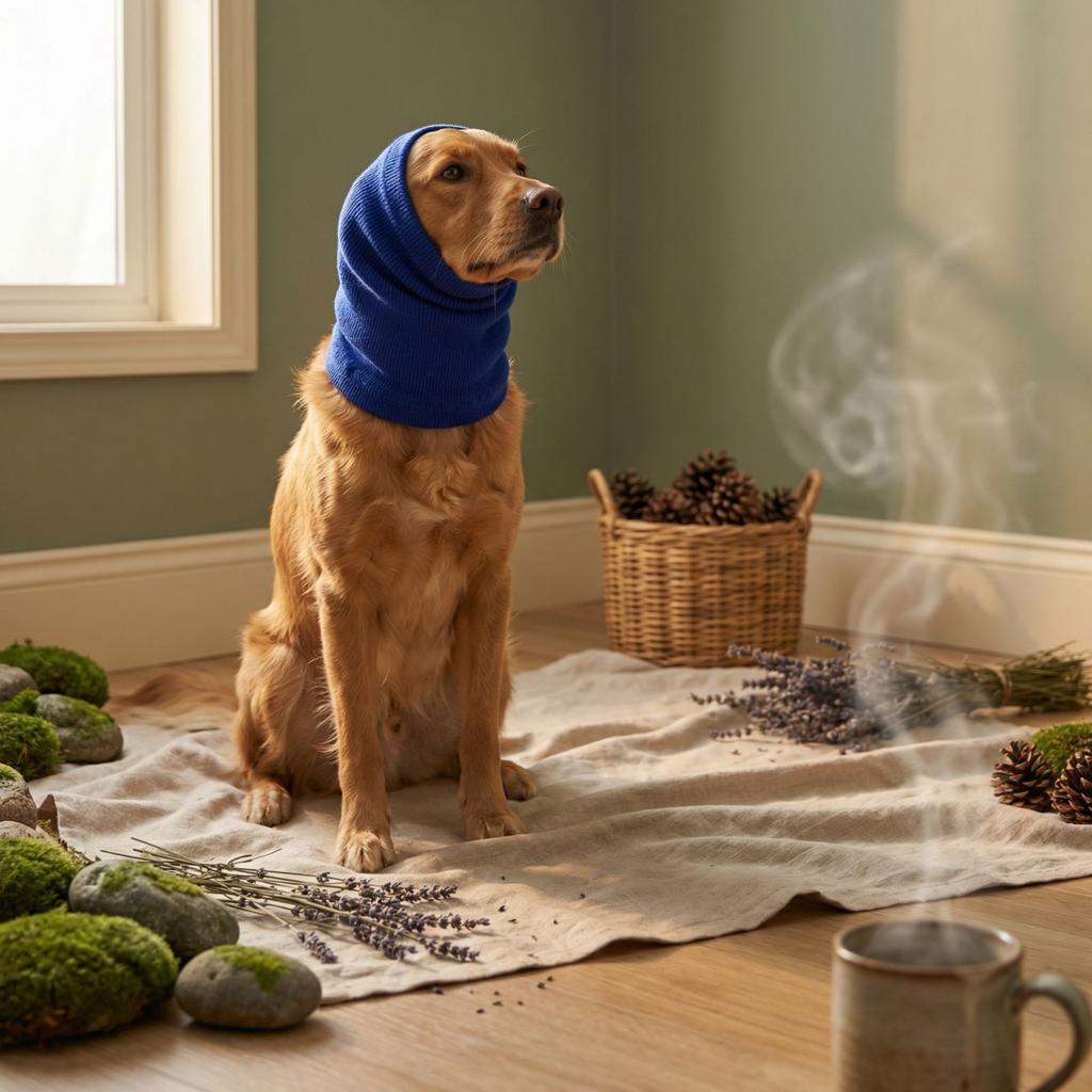 Dog Anxiety Relief Neck Cover Sleeve Thunderstorm Noise Reduction Calming Wrap for Pets Adjustable Fit Soft Breathable Material